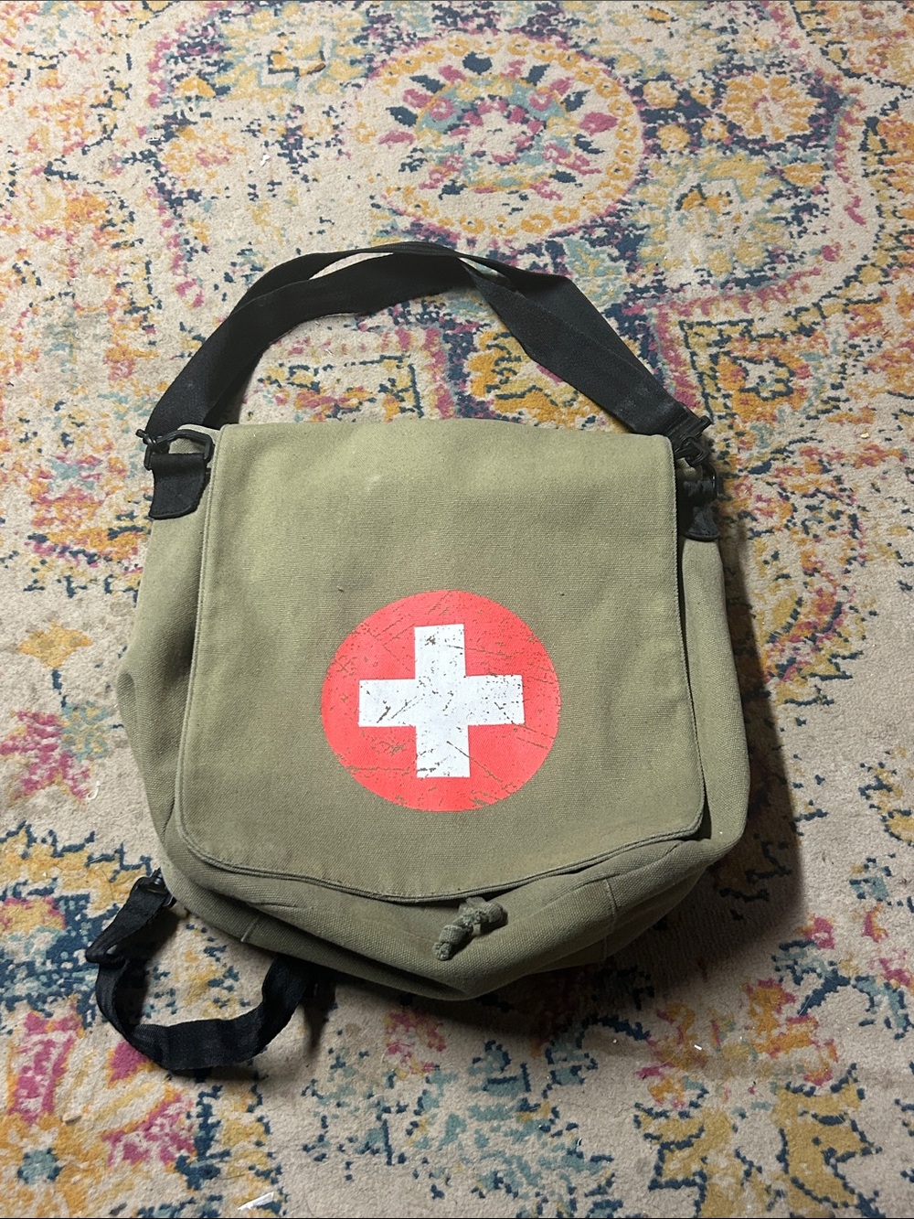 Olive Canvas Messenger Bag with Red Medical Crossโ Laptop Bag